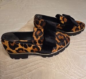 Donna Karan Animal Print Loafers with Black Accent Real Calf Hair NWOT